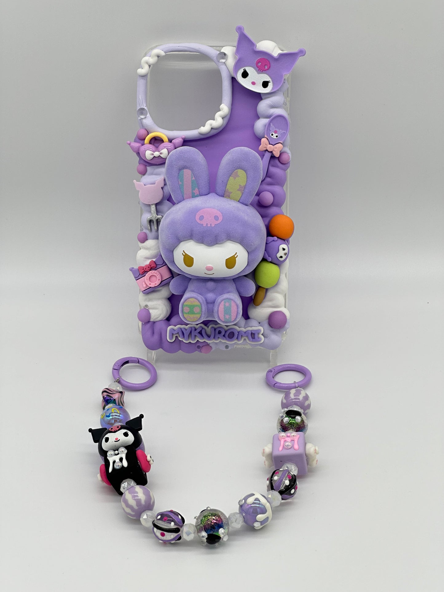 Co-Branded - Bunny Flocked - Kuromi (with handcrafted chain)