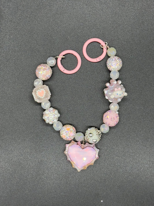 Pink love heart handmade bead J009